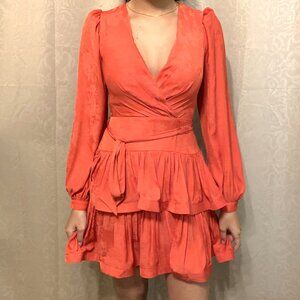 NWT BCBG MAXAZRIA Orange Women Dress Layered Long Sleeves Satin Feel Size 0